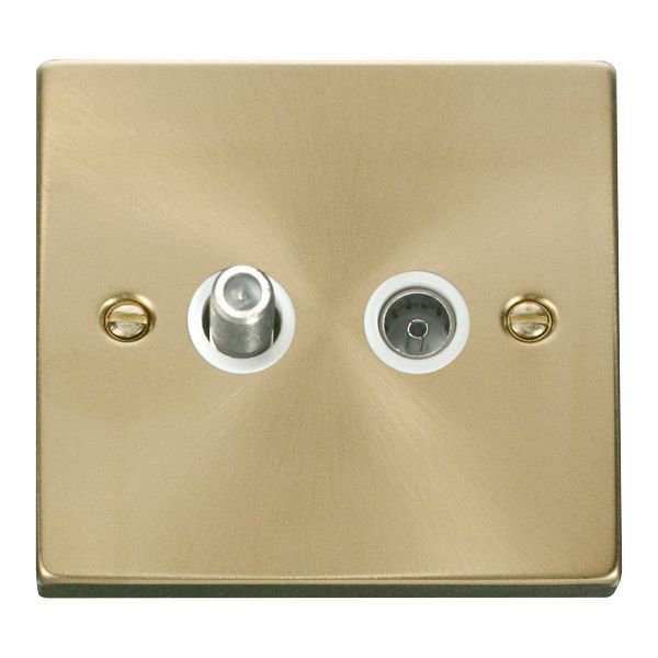 Click VPSB170WH Deco Satin Brass Non-Isolated Co-Axial and Satellite Socket - White Insert