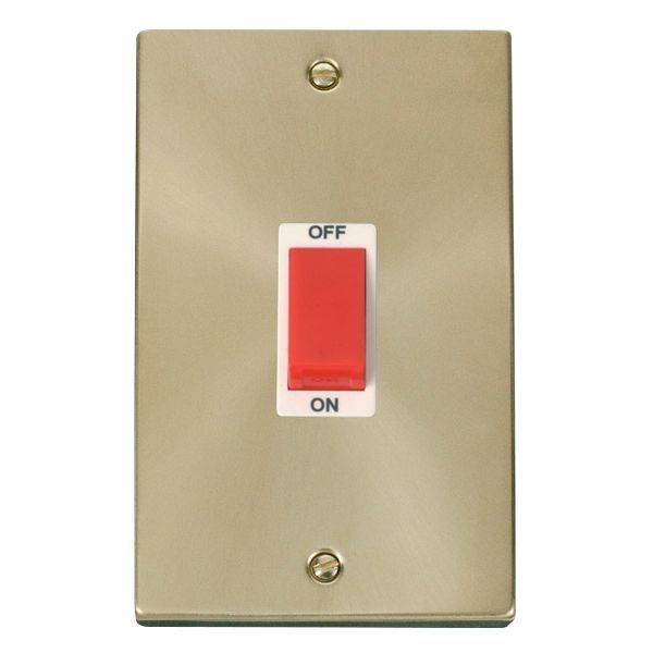 Click VPSB202WH Deco Satin Brass 2 Gang 45A 2 Pole Switch - White Insert