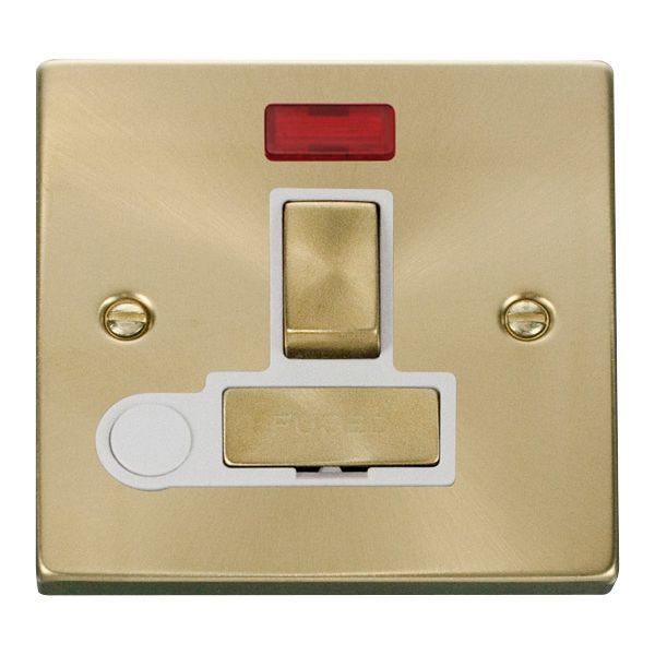 Click VPSB552WH Deco Satin Brass Ingot 13A Flex Outlet Neon Switched Fused Spur Unit - White Insert