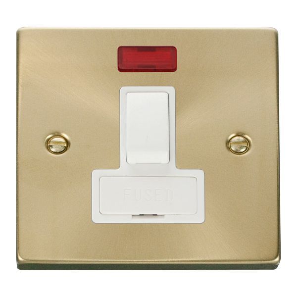 Click VPSB652WH Deco Satin Brass 13A Neon Switched Fused Spur Unit - White Insert