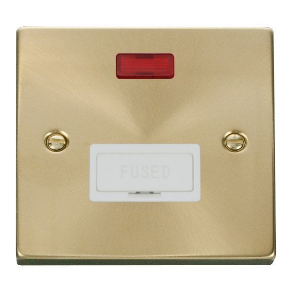 Click VPSB653WH Deco Satin Brass 13A Neon Fused Spur Unit - White Insert