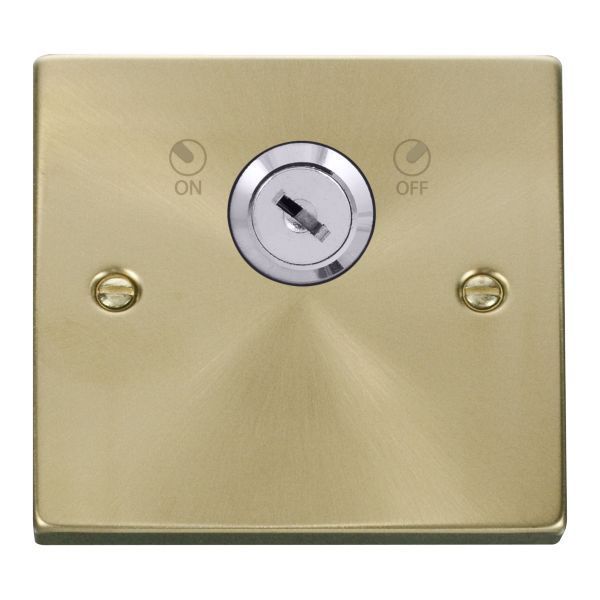 Click VPSB660 Deco Satin Brass 1 Gang 20A 2 Pole Lockable Plate Switch