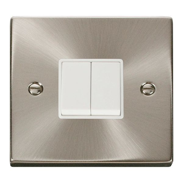 Click VPSC012WH Deco Satin Chrome 2 Gang 10AX 2 Way Plate Switch - White Insert