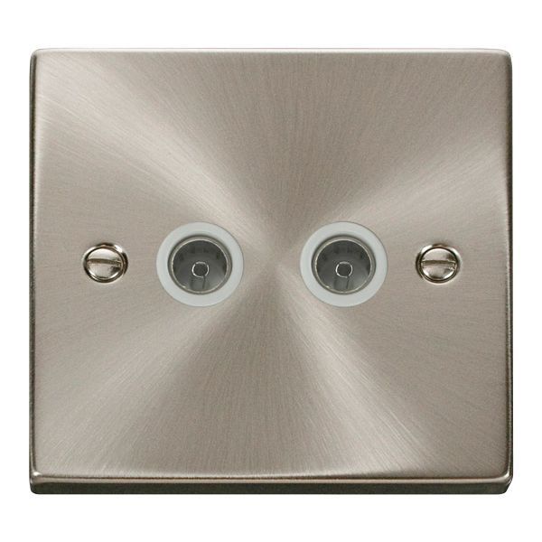 Click VPSC066WH Deco Satin Chrome 2 Gang Non-Isolated Co-Axial Socket - White Insert