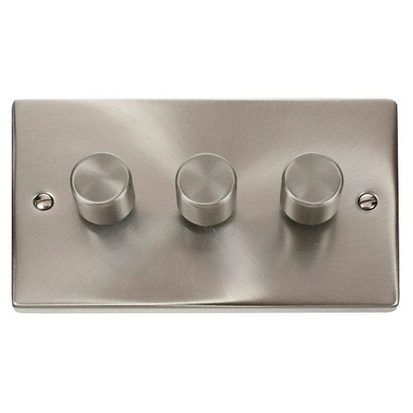 Click VPSC153 Deco Satin Chrome 3 Gang 400W-VA 2 Way Resistive-Inductive Dimmer Switch