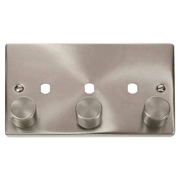 Click VPSC153PL MiniGrid Satin Chrome 3 Gang 1200W Max 3 Aperture Deco Unfurnished Dimmer Plate and Knob