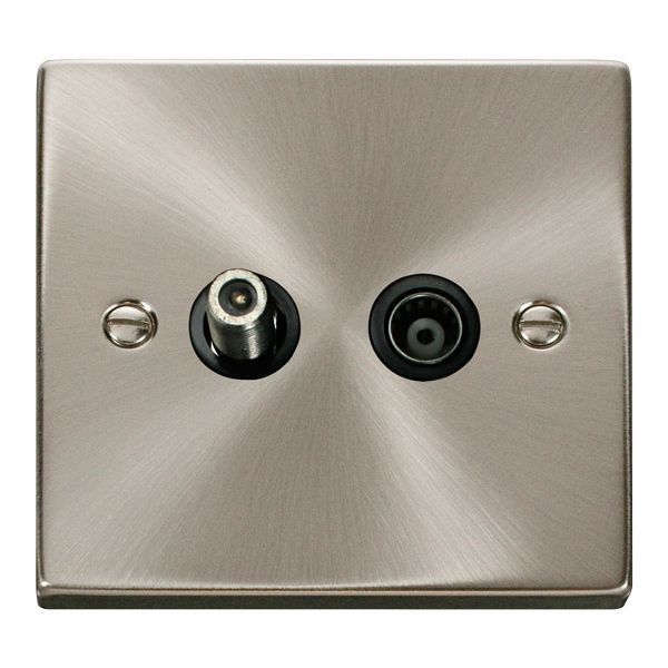Click VPSC157BK Deco Satin Chrome Isolated Co-Axial and Satellite Socket - Black Insert