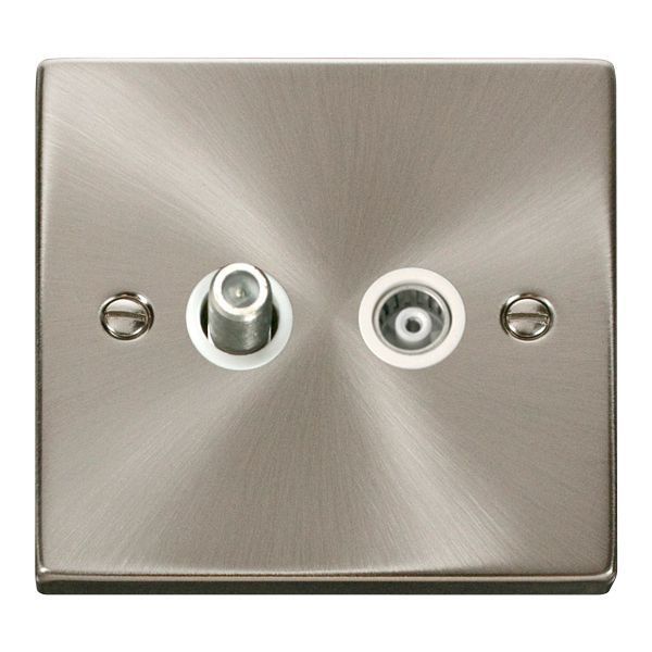 Click VPSC157WH Deco Satin Chrome Isolated Co-Axial and Satellite Socket - White Insert
