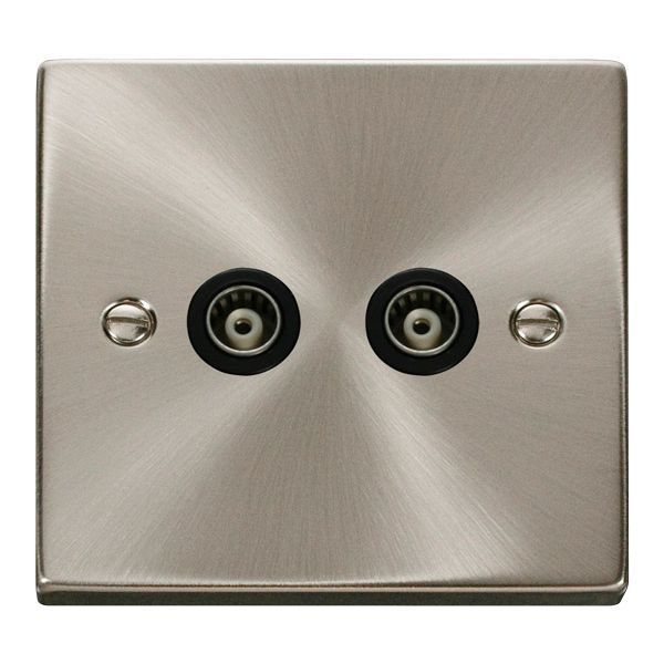 Click VPSC159BK Deco Satin Chrome 2 Gang Isolated Co-Axial Socket - Black Insert