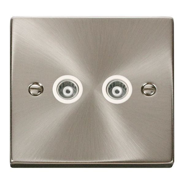 Click VPSC159WH Deco Satin Chrome 2 Gang Isolated Co-Axial Socket - White Insert