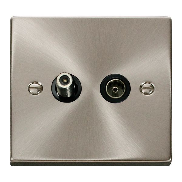 Click VPSC170BK Deco Satin Chrome Non-Isolated Co-Axial and Satellite Socket - Black Insert