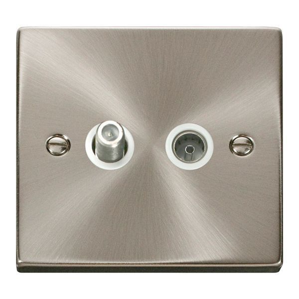 Click VPSC170WH Deco Satin Chrome Non-Isolated Co-Axial and Satellite Socket - White Insert