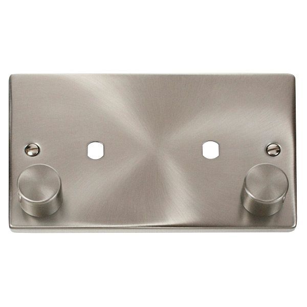 Click VPSC186 MiniGrid Satin Chrome 1 Gang 1630W Max 2 Aperture Deco Unfurnished Dimmer Plate and Knob