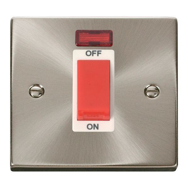 Click VPSC201WH Deco Satin Chrome 1 Gang 45A 2 Pole Neon Switch - White Insert