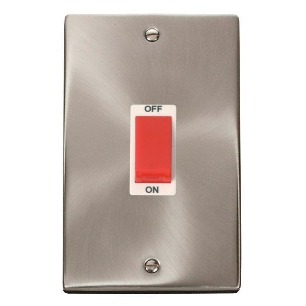 Click VPSC202WH Deco Satin Chrome 2 Gang 45A 2 Pole Switch - White Insert
