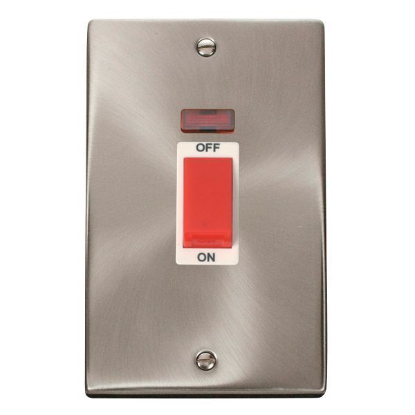Click VPSC203WH Deco Satin Chrome 2 Gang 45A 2 Pole Neon Switch - White Insert