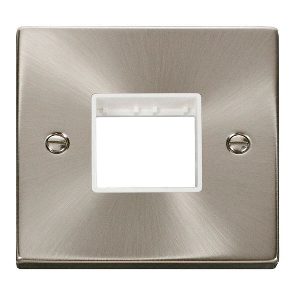 Click VPSC402WH MiniGrid Satin Chrome 1 Gang 2 Aperture Deco Unfurnished Front Plate - White Insert