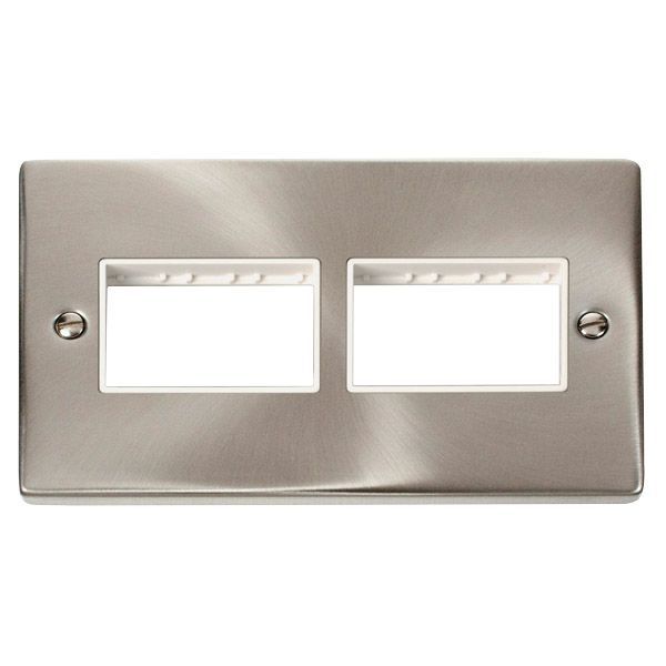 Click VPSC406WH MiniGrid Satin Chrome 2 Gang 2x3 Aperture Deco Unfurnished Front Plate - White Insert