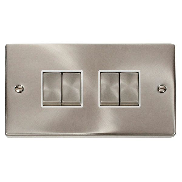 Click VPSC414WH Deco Satin Chrome Ingot 4 Gang 10AX 2 Way Plate Switch - White Insert