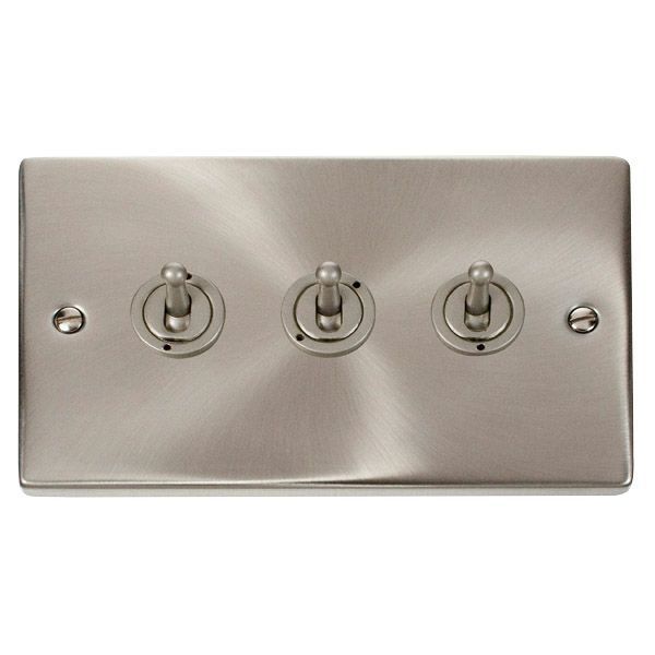 Click VPSC423 Deco Satin Chrome 3 Gang 10AX 2 Way Dolly Toggle Switch