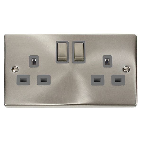 Watch a video of the Click VPSC536GY Deco Satin Chrome Ingot 2 Gang 13A 2 Pole Switched Socket - Grey Insert