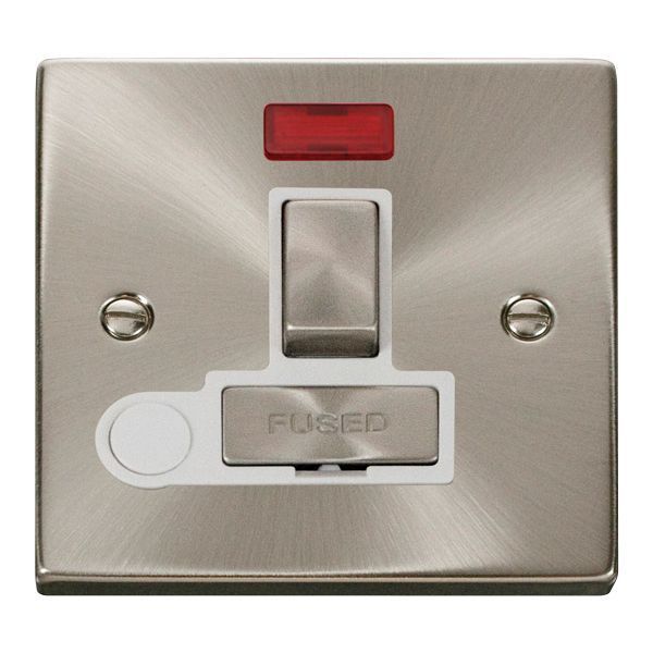 Click VPSC552WH Deco Satin Chrome Ingot 13A Flex Outlet Neon Switched Fused Spur Unit - White Insert