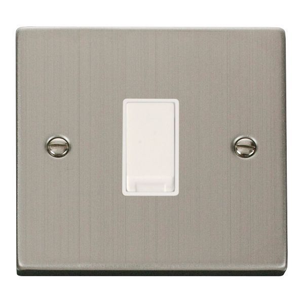 Click VPSS011WH Deco Stainless Steel 1 Gang 10AX 2 Way Plate Switch - White Insert