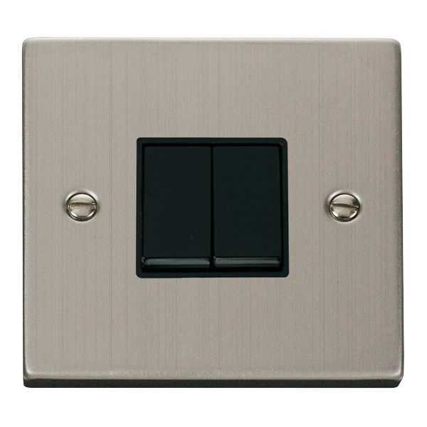 Click VPSS012BK Deco Stainless Steel 2 Gang 10AX 2 Way Plate Switch - Black Insert