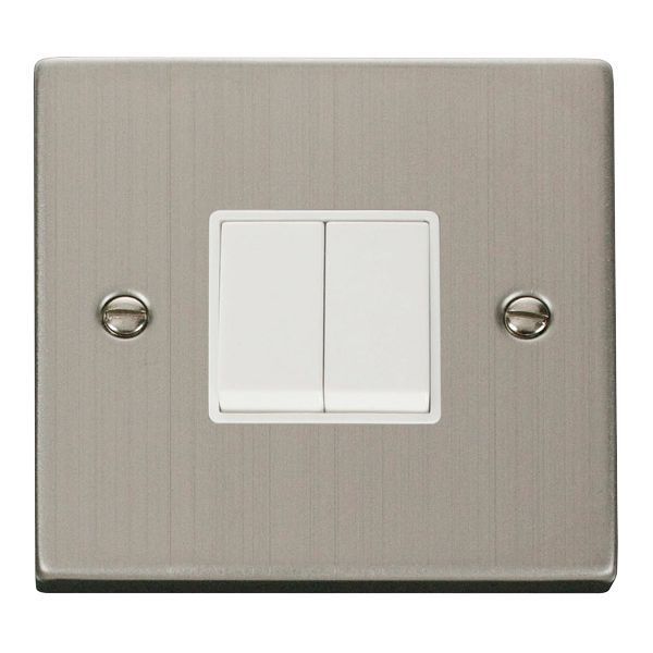 Click VPSS012WH Deco Stainless Steel 2 Gang 10AX 2 Way Plate Switch - White Insert