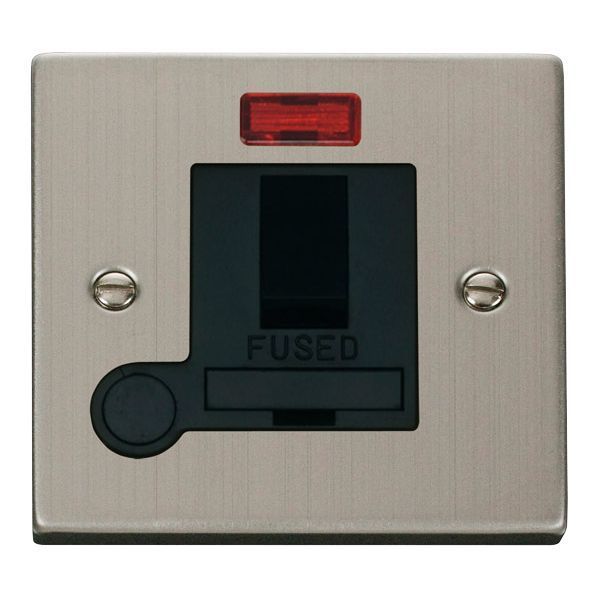 Click VPSS052BK Deco Stainless Steel 13A Flex Outlet Neon Switched Fused Spur Unit - Black Insert