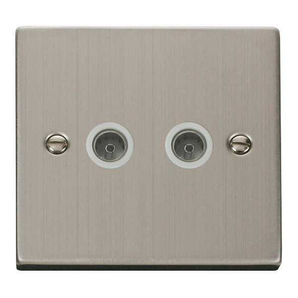 Click VPSS066WH Deco Stainless Steel 2 Gang Non-Isolated Co-Axial Socket - White Insert