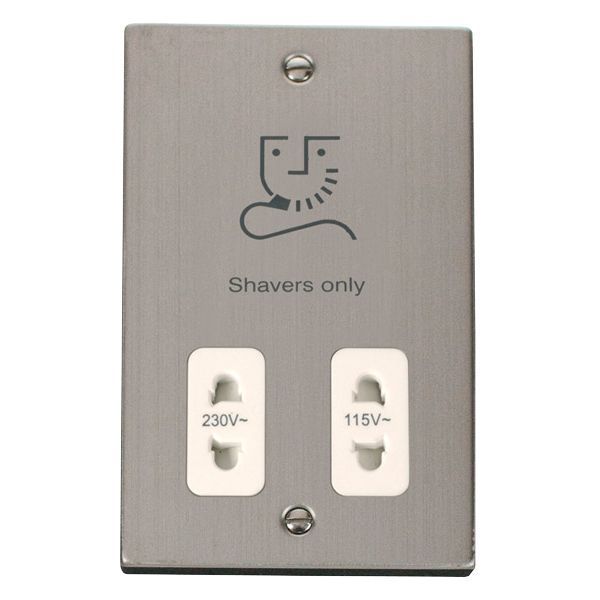 Click VPSS100WH Deco Stainless Steel Dual Voltage 115-230V Shaver Socket - White Insert