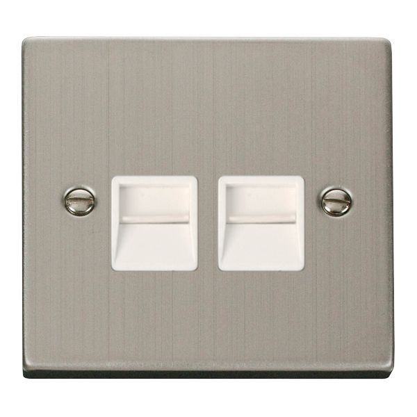 Click VPSS126WH Deco Stainless Steel 2 Gang Secondary Telephone Socket - White Insert