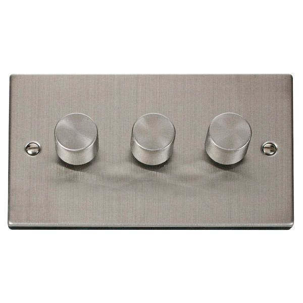 Click VPSS153 Deco Stainless Steel 3 Gang 400W-VA 2 Way Resistive-Inductive Dimmer Switch