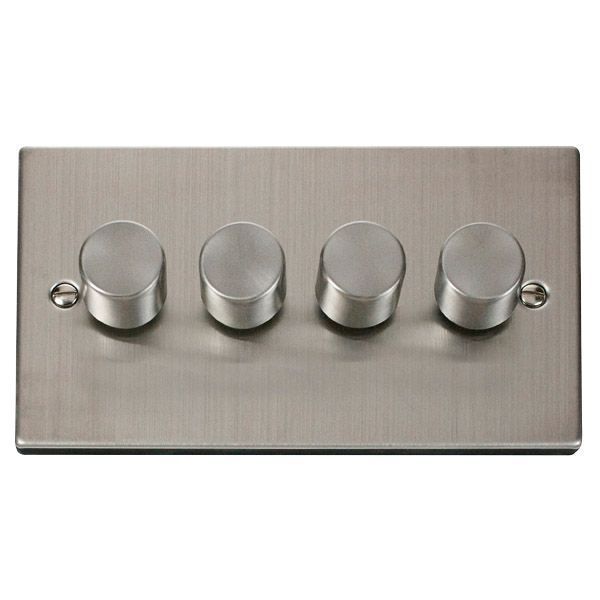 Click VPSS154 Deco Stainless Steel 4 Gang 400W-VA 2 Way Resistive-Inductive Dimmer Switch
