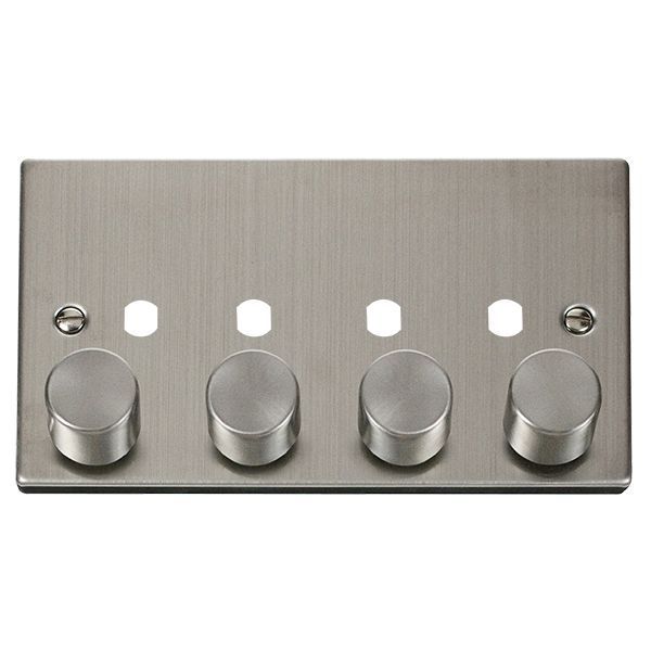 Click VPSS154PL Deco Stainless Steel 4 Gang Dimmer Plate with Knob