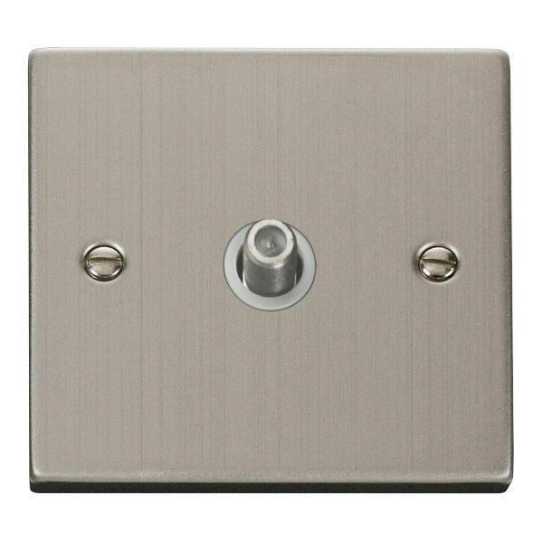 Click VPSS156WH Deco Stainless Steel 1 Gang Non-Isolated Satellite Socket - White Insert
