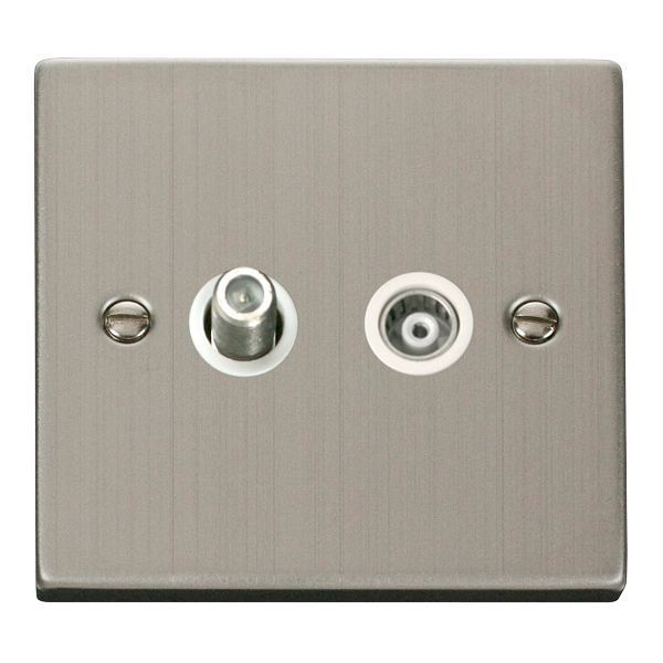 Click VPSS157WH Deco Stainless Steel Isolated Co-Axial and Satellite Socket - White Insert