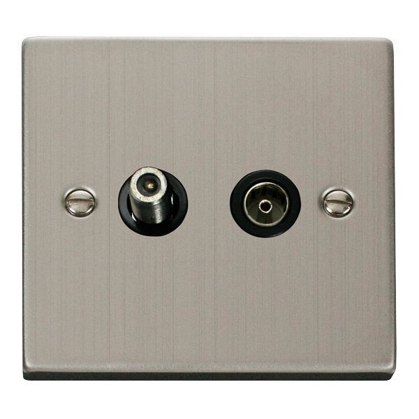 Click VPSS170BK Deco Stainless Steel Non-Isolated Co-Axial and Satellite Socket - Black Insert