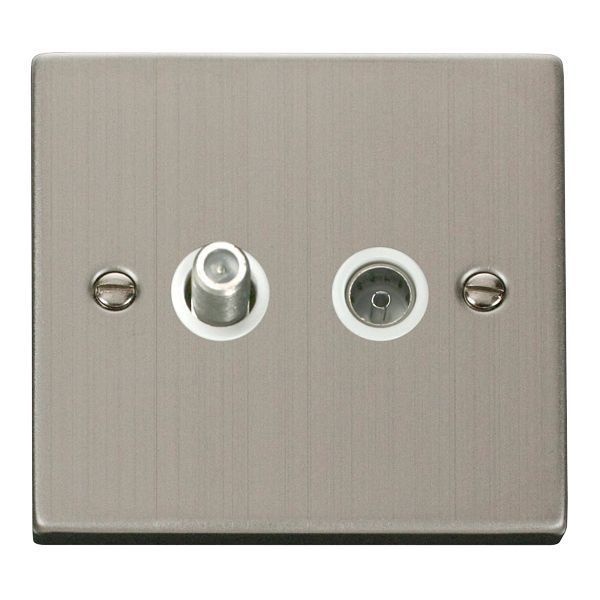 Click VPSS170WH Deco Stainless Steel Non-Isolated Co-Axial and Satellite Socket - White Insert