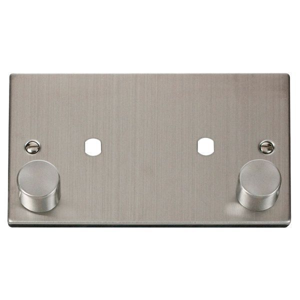 Click VPSS186 MiniGrid Stainless Steel 1 Gang 1630W Max 2 Aperture Deco Unfurnished Dimmer Plate and Knob