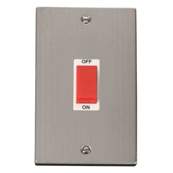 Click VPSS202WH Deco Stainless Steel 2 Gang 45A 2 Pole Switch - White Insert