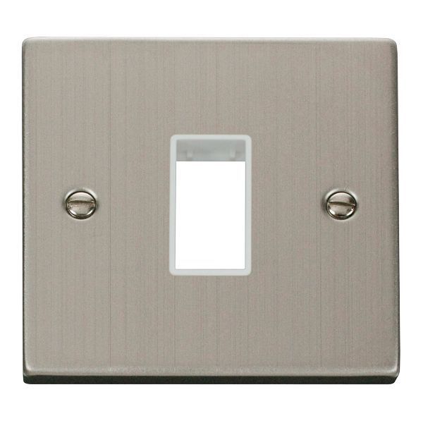 Click VPSS401WH MiniGrid Stainless Steel 1 Gang 1 Aperture Deco Unfurnished Front Plate - White Insert