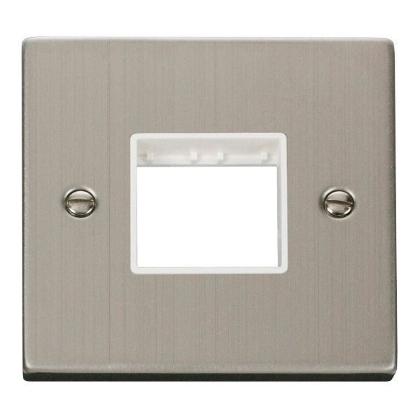 Click VPSS402WH MiniGrid Stainless Steel 1 Gang 2 Aperture Deco Unfurnished Front Plate - White Insert
