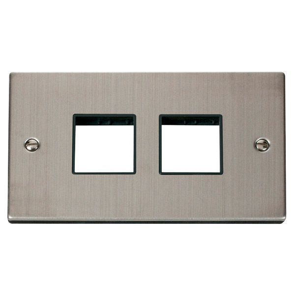 Click VPSS404BK MiniGrid Stainless Steel 2 Gang 2x2 Aperture Deco Unfurnished Front Plate - Black Insert