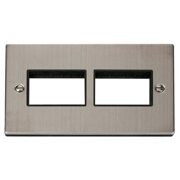 Click VPSS406BK MiniGrid Stainless Steel 2 Gang 2x3 Aperture Deco Unfurnished Front Plate - Black Insert