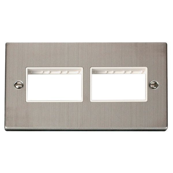 Click VPSS406WH MiniGrid Stainless Steel 2 Gang 2x3 Aperture Deco Unfurnished Front Plate - White Insert