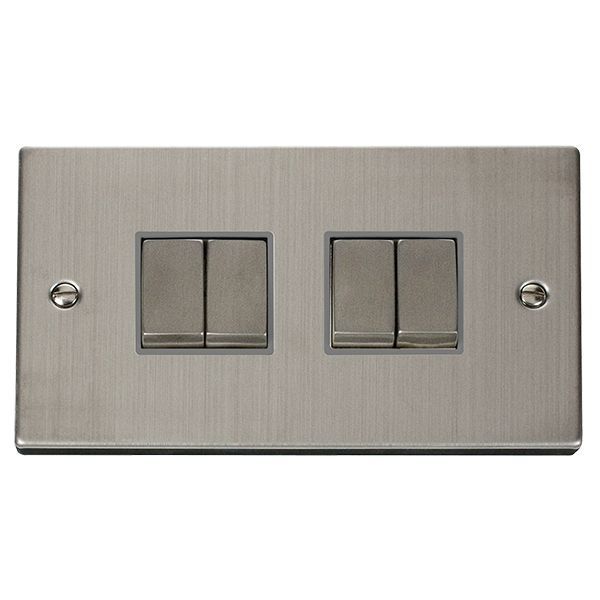 Click VPSS414GY Deco Stainless Steel Ingot 4 Gang 10AX 2 Way Plate Switch - Grey Insert
