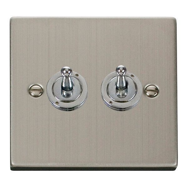 Click VPSS422 Deco Stainless Steel 2 Gang 10AX 2 Way Dolly Toggle Switch