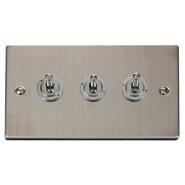 Click VPSS423 Deco Stainless Steel 3 Gang 10AX 2 Way Dolly Toggle Switch